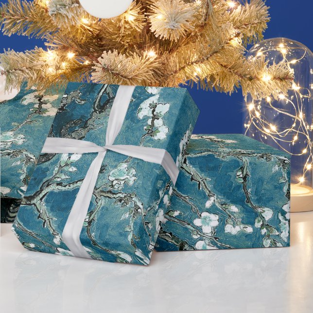 Van Gogh Almond Blommar Mörk  Teal Presentpapper (Helgdagar)