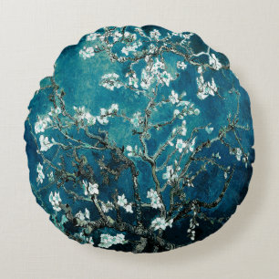 Van Gogh Almond Blommar Mörk Teal Rund Kudde