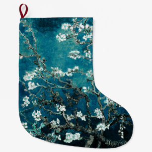 Van Gogh Almond Blommar Mörk Teal Stor Julstrumpa