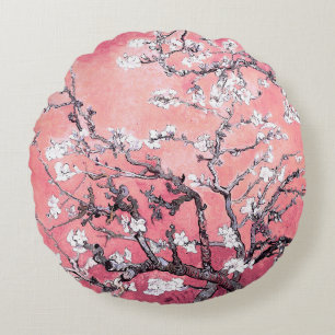 Van Gogh Almond Blommar peach rosa Rund Kudde