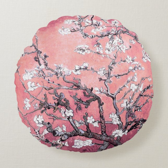Van Gogh Almond Blommar peach rosa Rund Kudde (Framsidan)