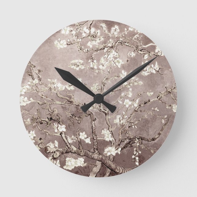 Van Gogh Almond Blommars Beige Rund Klocka (Framsida)
