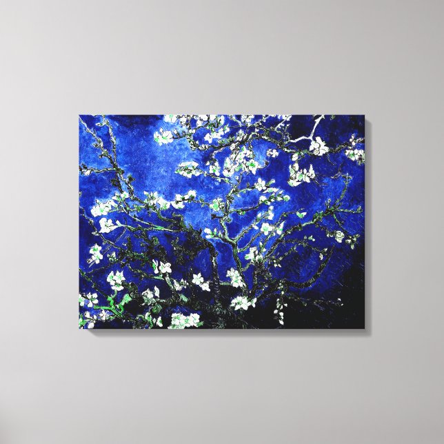 Van Gogh Almond Blommars blue grönt Canvastryck (Framsida)