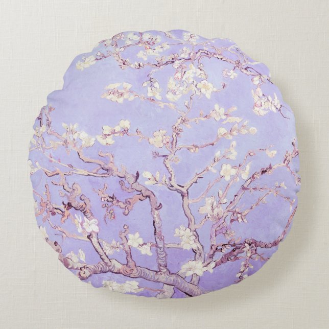 Van Gogh Almond Blommars Lavender Rund Kudde (Framsidan)
