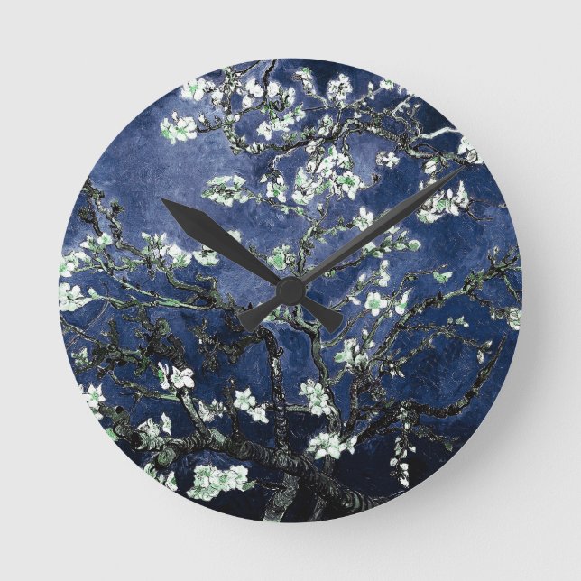 Van Gogh Almond Blommars Midnight Blue Rund Klocka (Framsida)