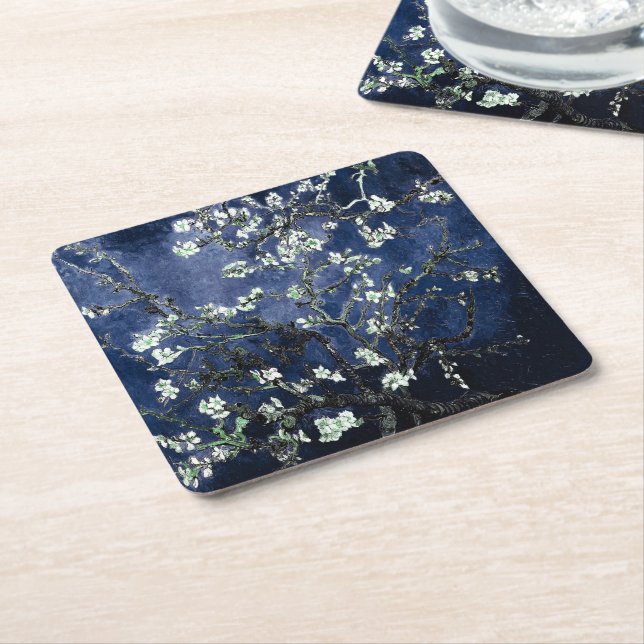 Van Gogh Almond Blommars Midnight Blue Underlägg Papper Kvadrat (Vinklad)