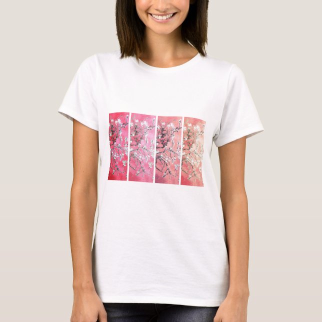 Van Gogh Almond Blommars Mörk Rosa Peach Gradient T Shirt (Framsida)
