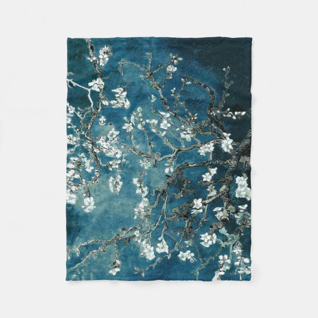 Van Gogh Almond Blommars: Mörk Teal Fleecefilt (Framsidan)