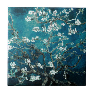 Van Gogh Almond Blommars: Mörk Teal Kakelplatta