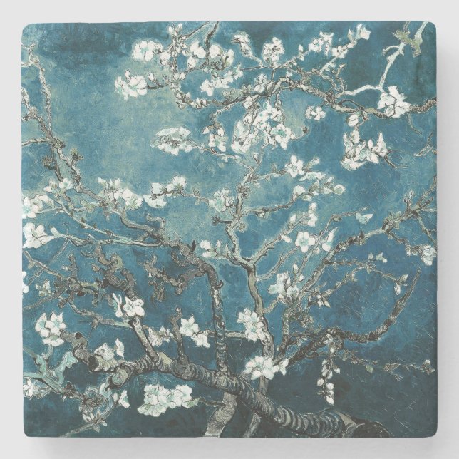 Van Gogh Almond Blommars: Mörk Teal Stenunderlägg (Framsidan)