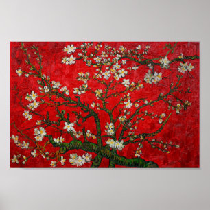 Van Gogh Almond Blommars Red Poster