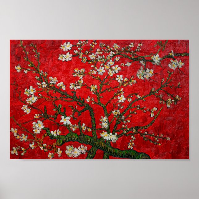 Van Gogh Almond Blommars Red Poster (Framsidan)