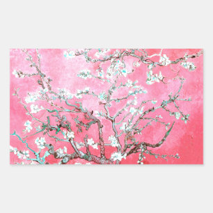 Van Gogh Almond Blommars Rosa Blue Rektangulärt Klistermärke