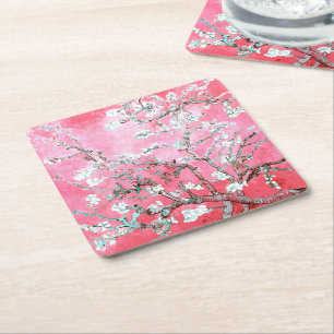 Van Gogh Almond Blommars Rosa Blue Underlägg Papper Kvadrat
