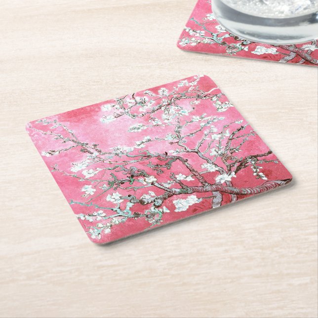 Van Gogh Almond Blommars Rosa Blue Underlägg Papper Kvadrat (Vinklad)