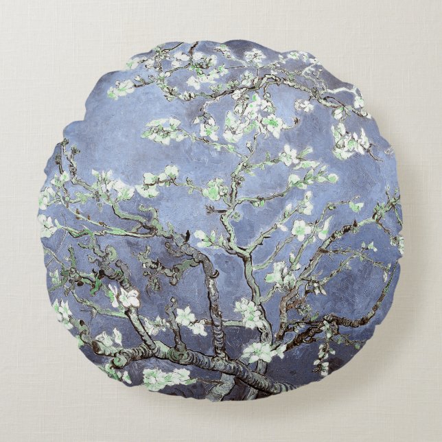 Van Gogh Almond Blommars Steel Blue Rund Kudde (Framsidan)