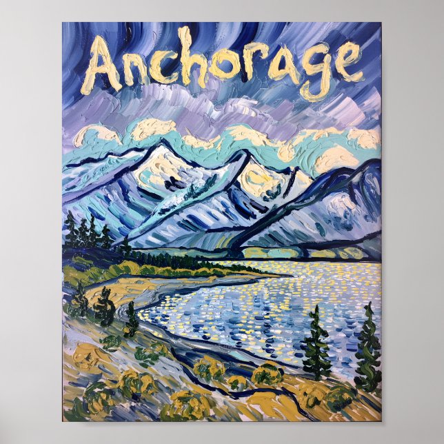 Van Gogh Anchorage Alaska liggande Oljemålning Poster (Framsidan)