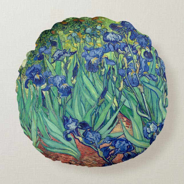 Van Gogh Art Irises Rund Kudde (Framsidan)