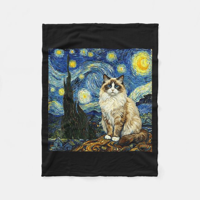 Van Gogh Art Starry Night - Funny Ragdoll Cat Arti Fleecefilt (Framsidan)