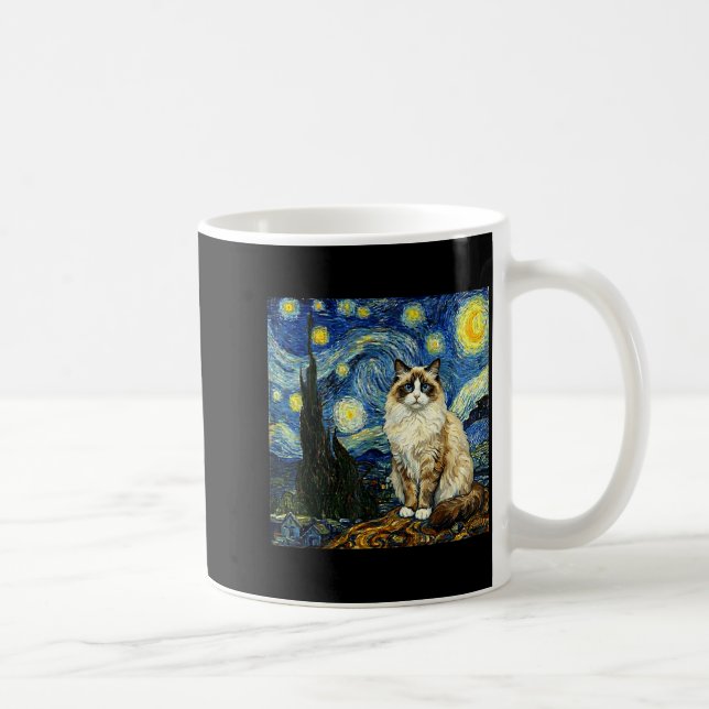 Van Gogh Art Starry Night - Funny Ragdoll Cat Arti Kaffemugg (Höger)