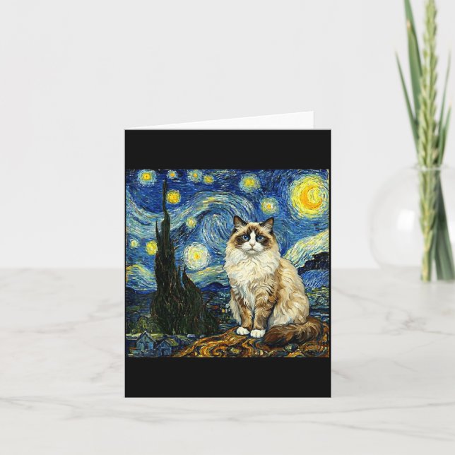 Van Gogh Art Starry Night - Funny Ragdoll Cat Arti Kort (Framsida)