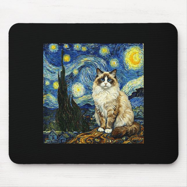 Van Gogh Art Starry Night - Funny Ragdoll Cat Arti Musmatta (Framsidan)
