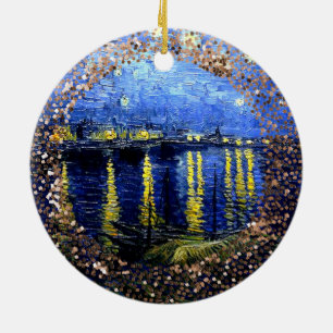 Van Gogh art, Starry Night över Rhone, Julgransprydnad Keramik