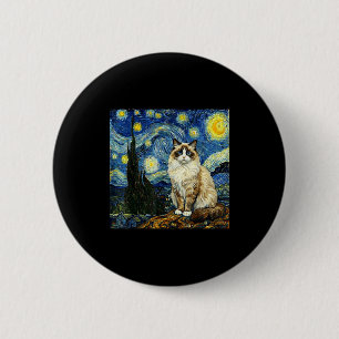 Van Gogh Art Stjärnkväll - Rolig Ragdoll Katt Kons Knapp