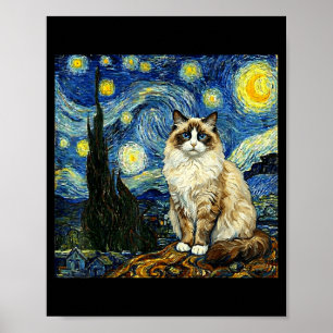 Van Gogh Art Stjärnkväll - Rolig Ragdoll Katt Kons Poster