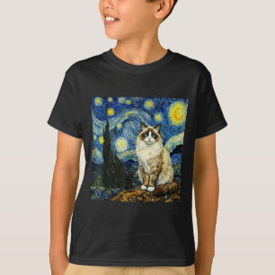 Van Gogh Art Stjärnkväll - Rolig Ragdoll Katt Kons T Shirt