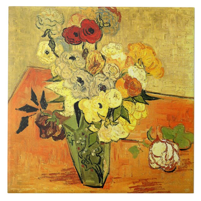 Van Gogh artwork, Japanese Vase with Roses, Kakelplatta (Framsidan)