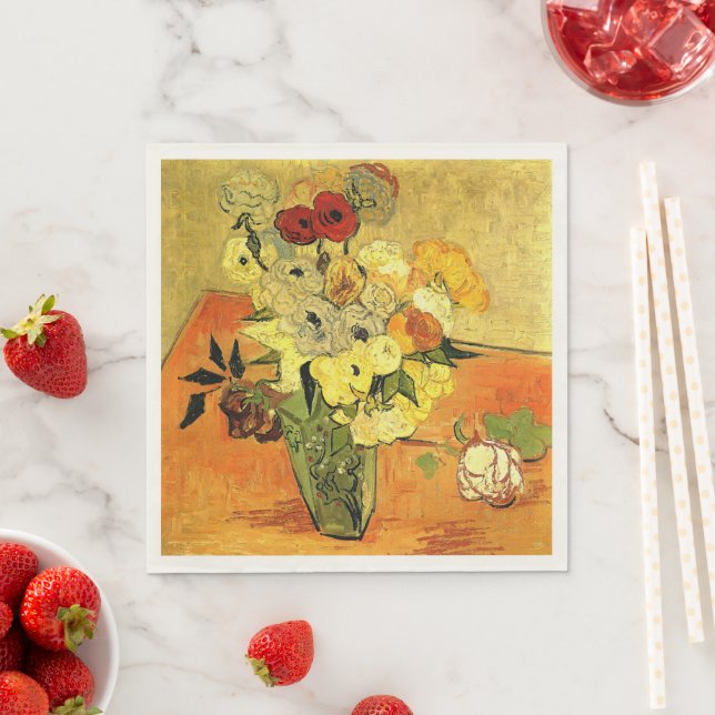 Van Gogh artwork, Japanese Vase with Roses, Pappersservett (Insitu)