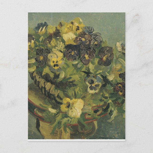 Van Gogh Basket i Pansies på ett litet Bord Vykort (Framsida)