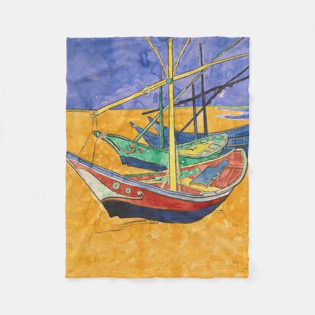 Van Gogh Båtar Impressionism Strand Fleecefilt (Framsidan)