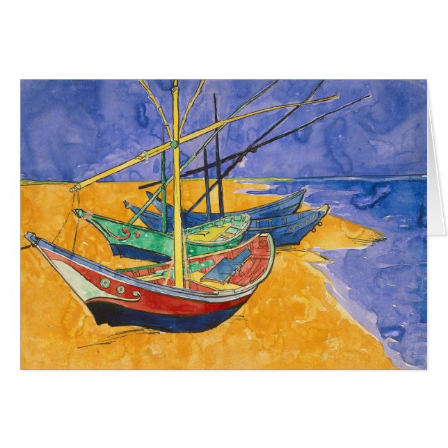 Van Gogh-båtar Impressionism Strand Hälsningskort (Framsidan Horizontal)