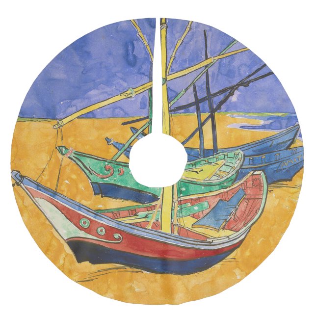 Van Gogh Båtar Impressionism Strand Julgransmatta Borstad Polyester (Framsidan)