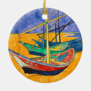 Van Gogh-båtar Impressionism Strand Julgransprydnad Keramik