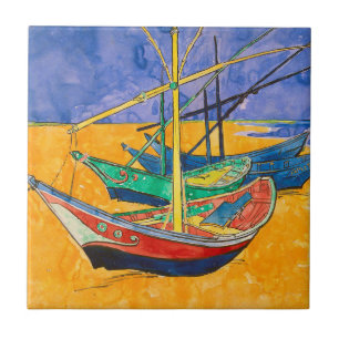 Van Gogh Båtar Impressionism Strand Kakelplatta