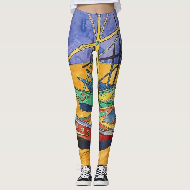 Van Gogh Båtar Impressionism Strand Leggings (Framsida)