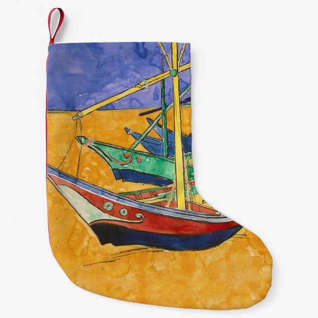 Van Gogh Båtar Impressionism Strand Liten Julstrumpa (Framsidan)