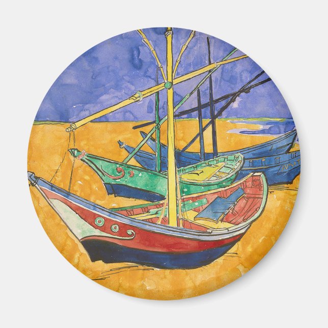 Van Gogh Båtar Impressionism Strand Magnet (Framsidan)