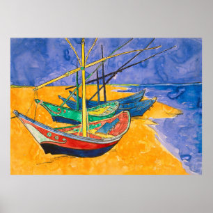Van Gogh-båtar Impressionism Strand Poster