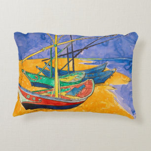 Van Gogh Båtar Impressionism Strand Prydnadskudde