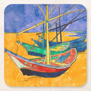 Van Gogh-båtar Impressionism Strand Underlägg Papper Kvadrat