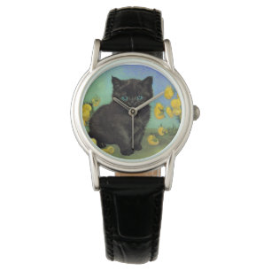 Van Gogh Black Cat Gula blommor Armbandsur