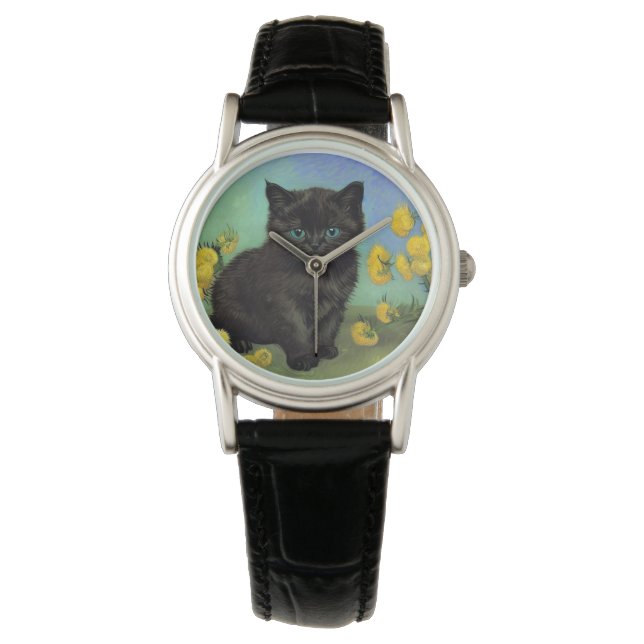 Van Gogh Black Cat Gula blommor Armbandsur (Framsida)