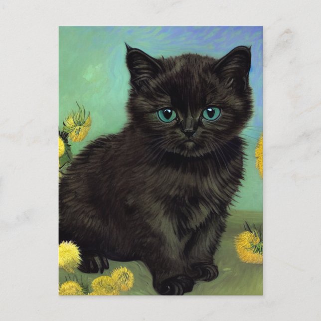 Van Gogh Black Cat Gula blommor Helg Vykort (Framsida)