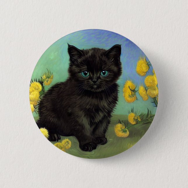 Van Gogh Black Cat Gula blommor Knapp (Framsida)