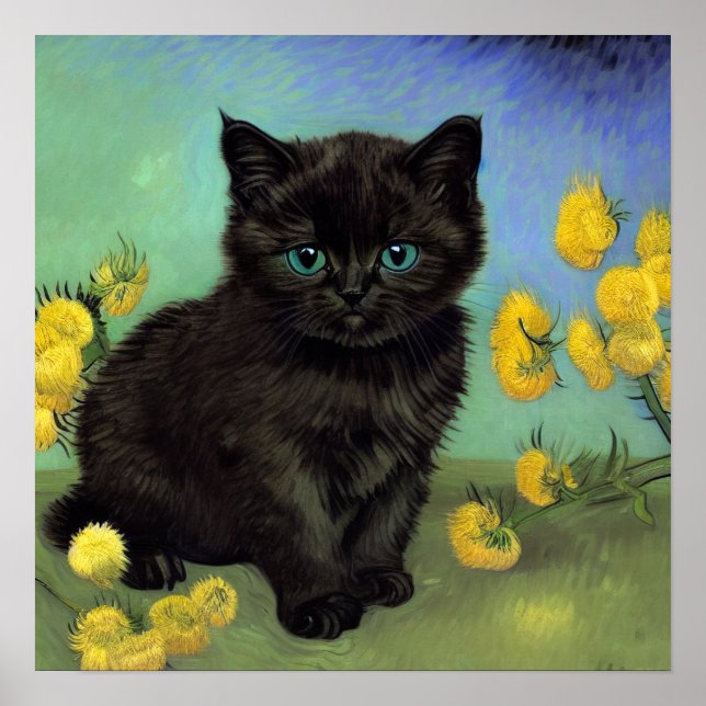Van Gogh Black Cat Gula blommor Poster (Framsidan)