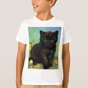 Van Gogh Black Cat Gula blommor T Shirt